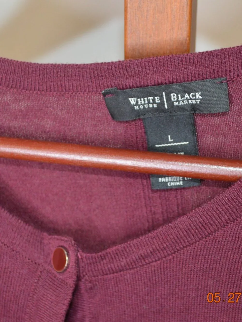 White House Black Market Women’s Large Burgundy Button Down Cardigan